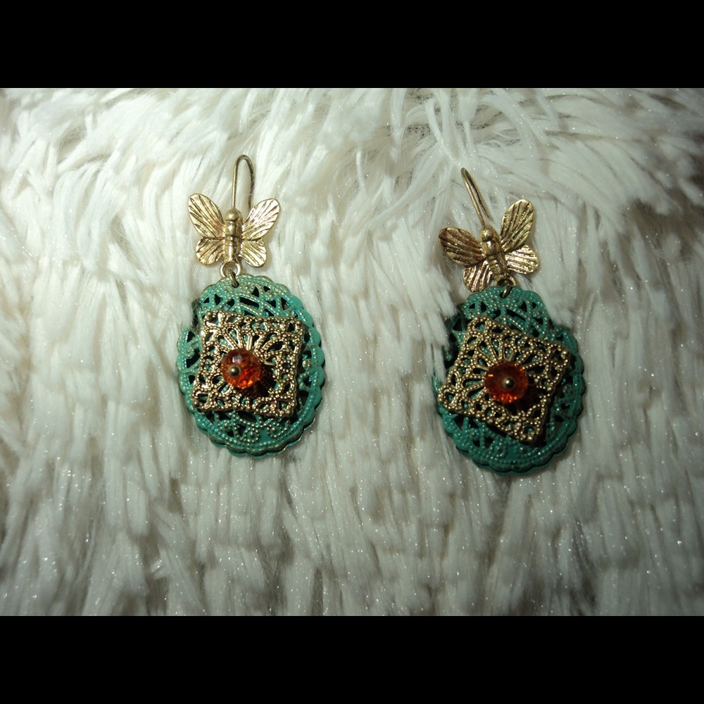 Blue & Gold Looped Earrings